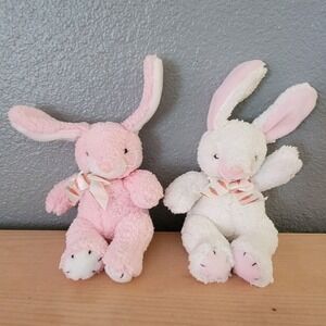 Pair Of Kellytoy Plush Bunny Rabbits - White & Pink Cuddly Soft Stuffed Animals